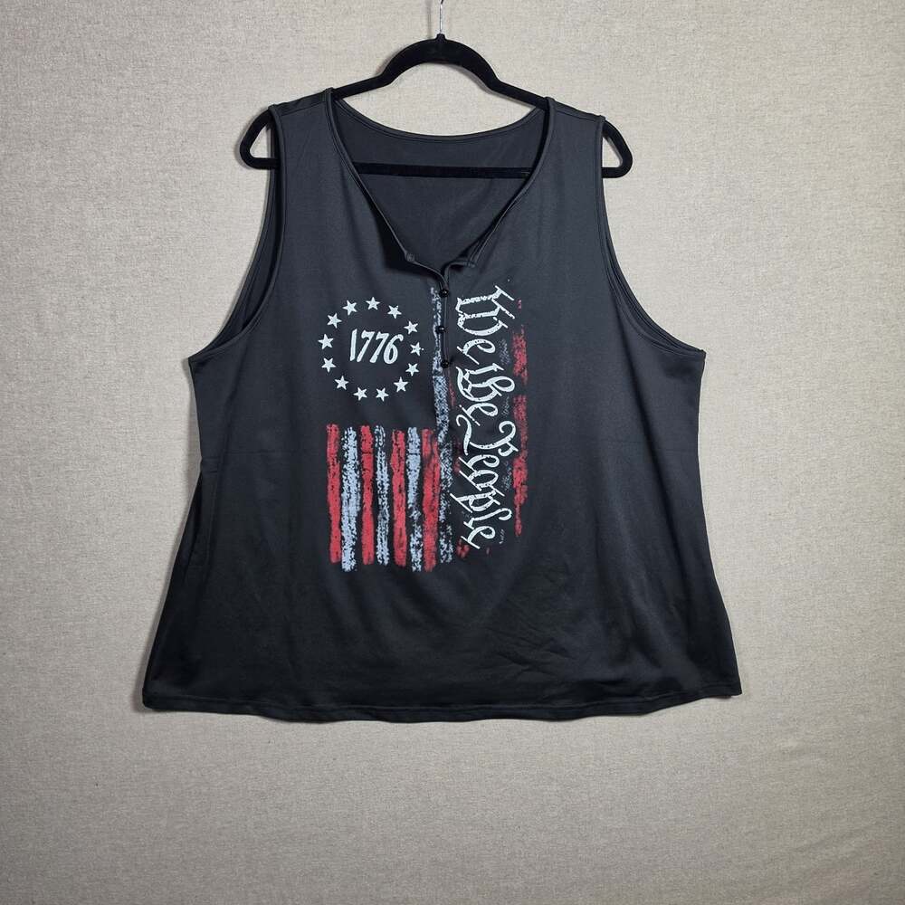 American Flag Patriotic 1776 Sleeveless PERFORMANCE SHIRT size 5X black unisex
